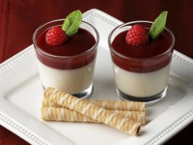Panna Cotta wit cookies on a plate